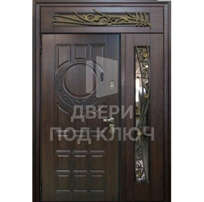 Железная двухстворчатая дверь с остеклением и фрамугой ДПК-12447
